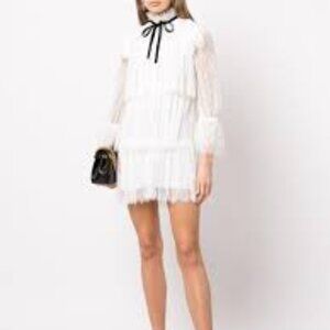 NWT Alice + Olivia Joanie Tiered Lace Dress In White